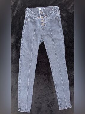 GAP Girls High-Rise Button-Fly Jeans — Washed Dark Blue Denim